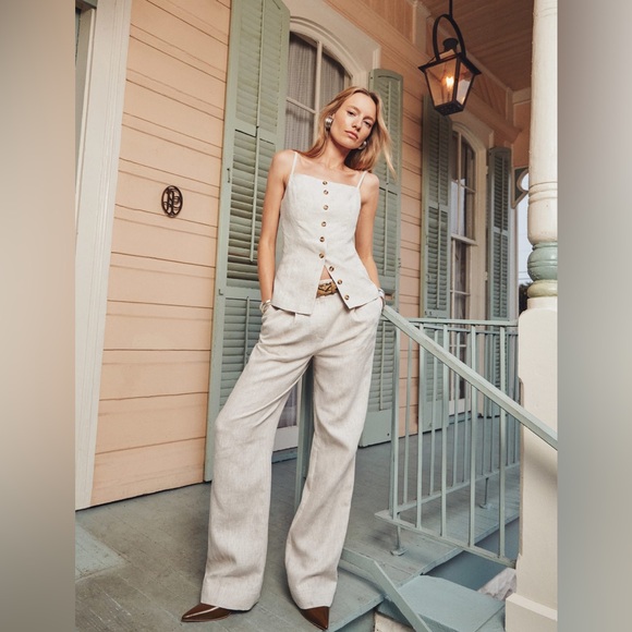 REFORMATION Alex Mid Rise Linen Pant - Picture 8 of 9